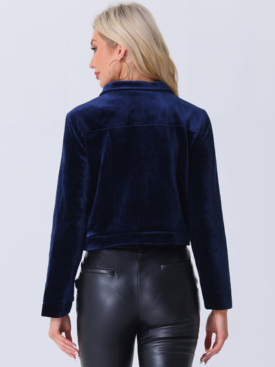 Collar Velvet Long Sleeve Zip Up Cropped Casual Jackets