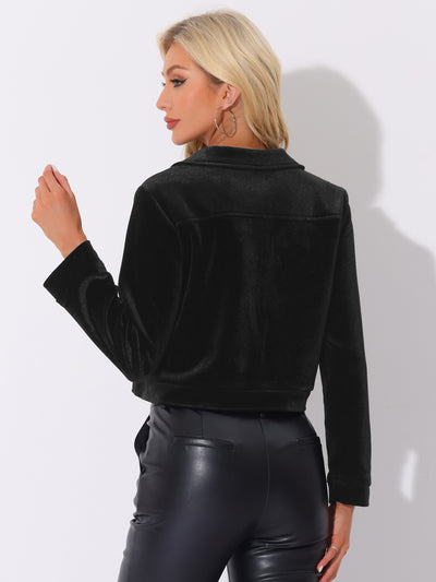 Collar Velvet Long Sleeve Zip Up Cropped Casual Jackets