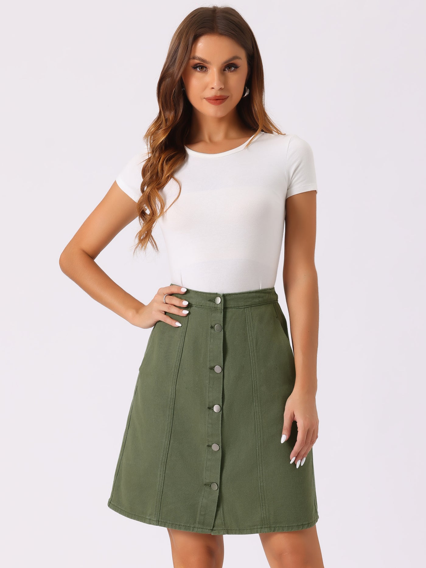 Allegra K Casual Short Button Down Jeans Skirt