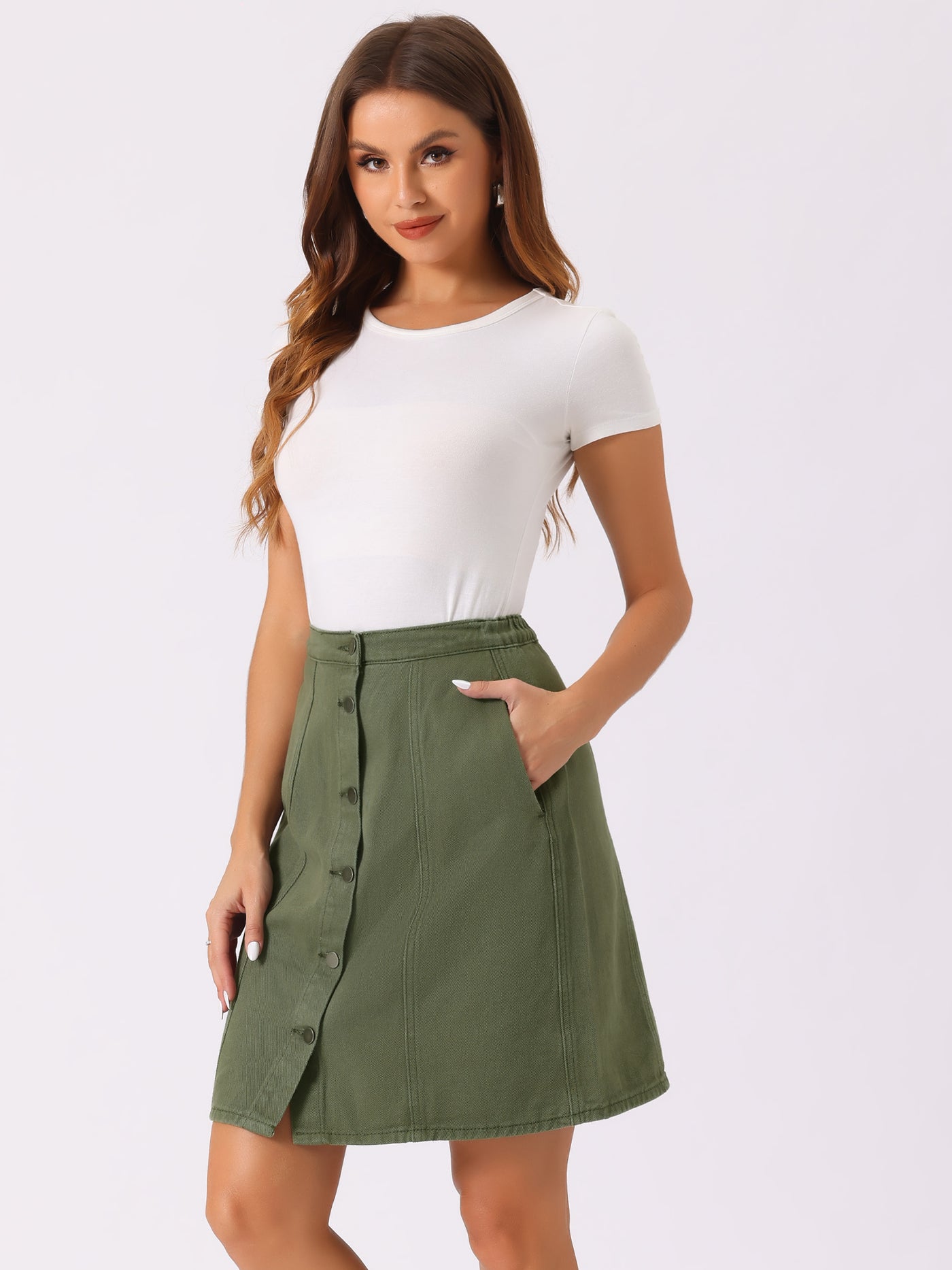 Allegra K Casual Short Button Down Jeans Skirt