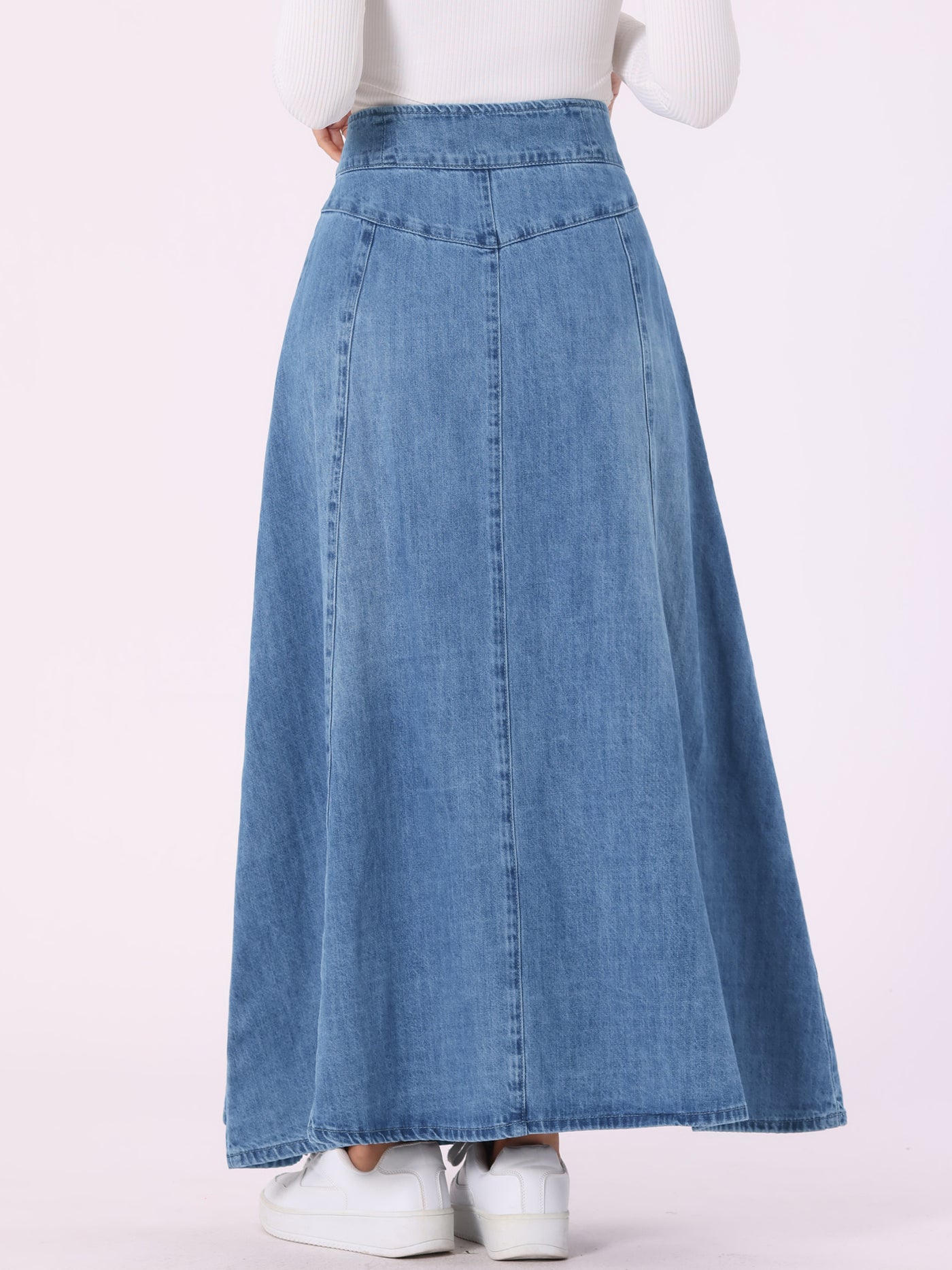 Allegra K Casual Denim High Waisted A-Line Flared Maxi Skirt