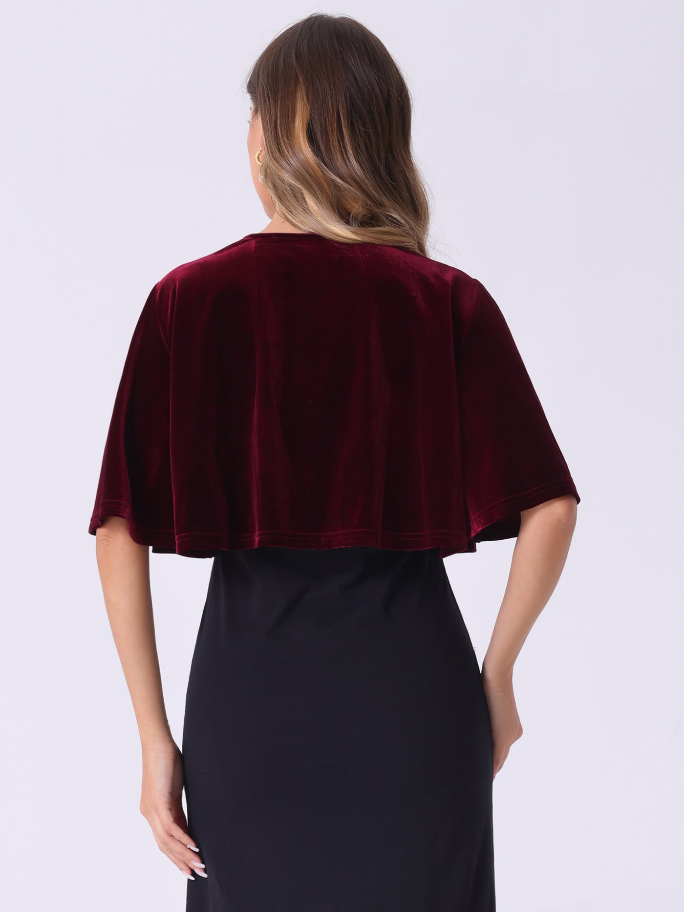 Allegra K Velvet Cardigan Cocktail Bell Sleeve Open Front Cropped Shrug Bolero