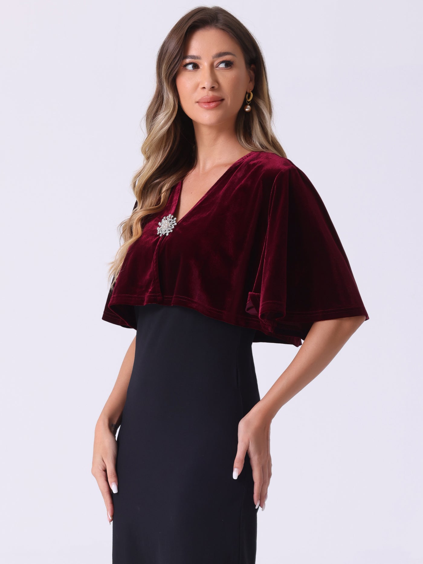 Allegra K Velvet Cardigan Cocktail Bell Sleeve Open Front Cropped Shrug Bolero