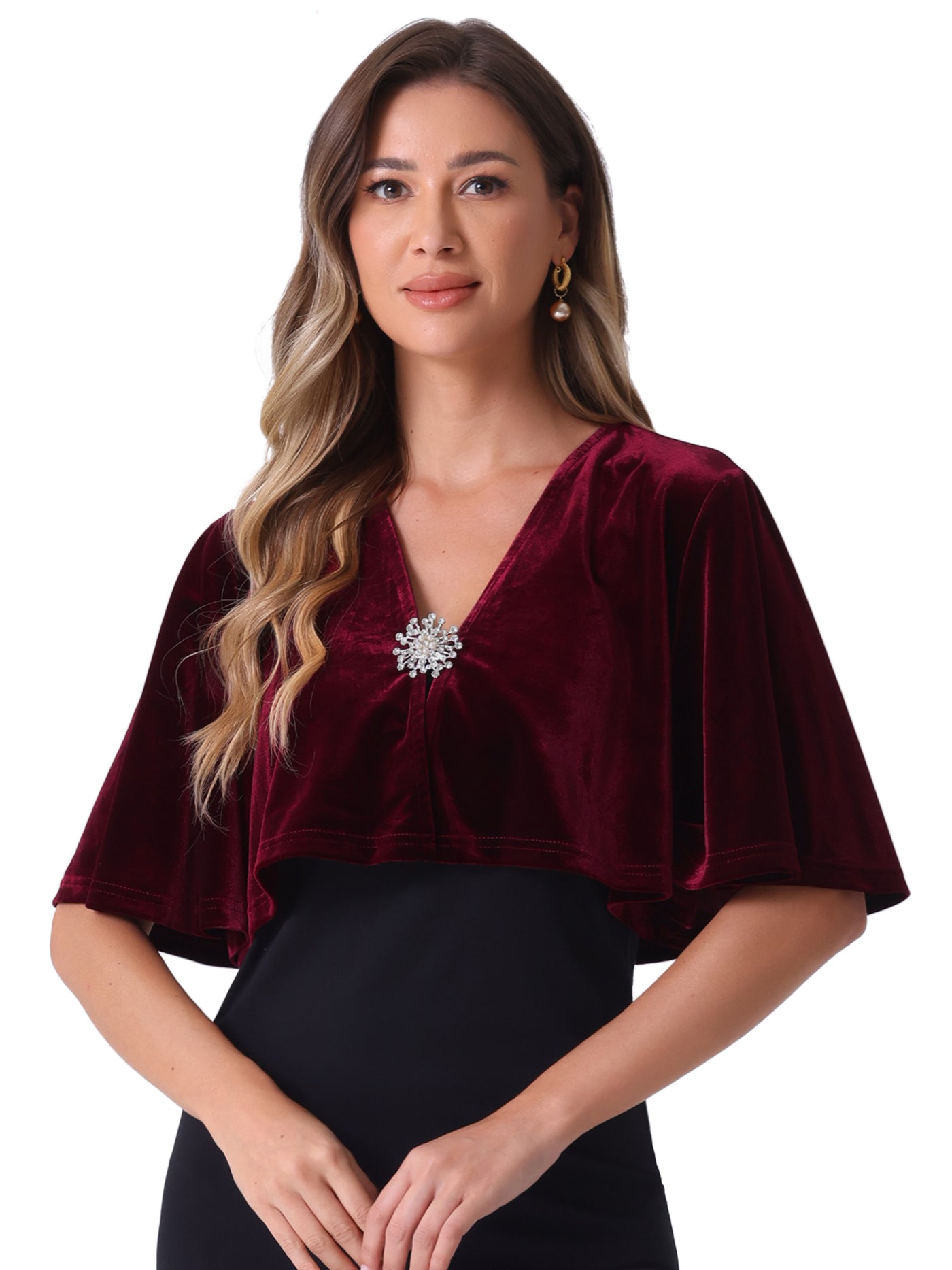 Allegra K Velvet Cardigan Cocktail Bell Sleeve Open Front Cropped Shrug Bolero