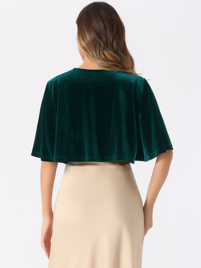 Velvet Cardigan Cocktail Bell Sleeve Open Front Cropped Shrug Bolero