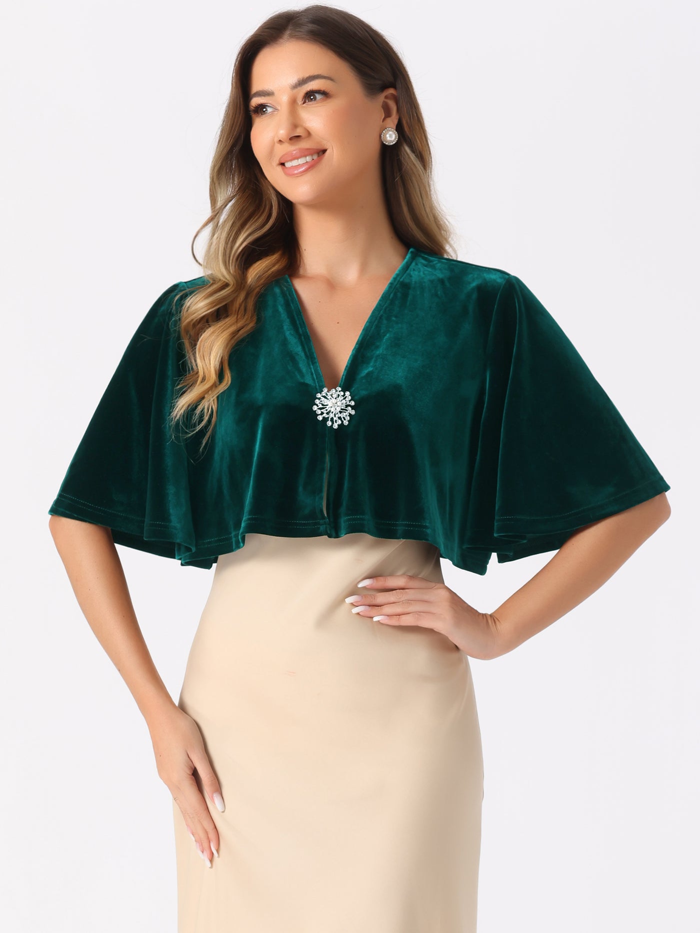 Allegra K Velvet Cardigan Cocktail Bell Sleeve Open Front Cropped Shrug Bolero