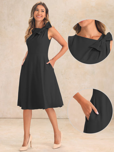 Flared Sleeveless Bowknot Midi A-Line Formal Dress