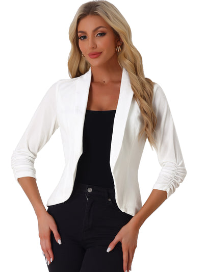 Lapel Collar Velvet Solid Office Work Open Front Blazer