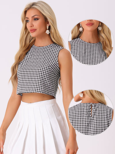 Vintage Sleeveless Summer Cropped Plaid Gingham Blouse