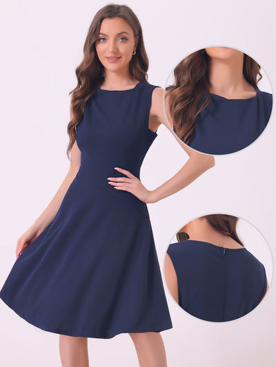 Square Neck Elegant Teacher Office Sleeveless Sheath Dress