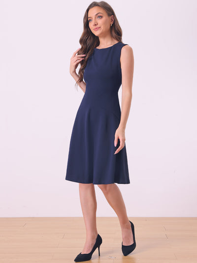 Square Neck Elegant Teacher Office Sleeveless Sheath Dress