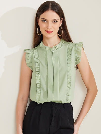 Ruffle Sleeveless Round Neck Dressy Casual Blouse