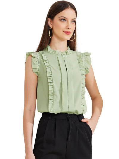 Ruffle Sleeveless Round Neck Dressy Casual Blouse