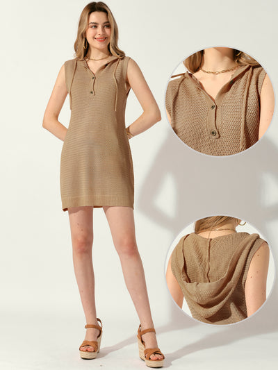 Knitted Beach Summer Cover-up Tank Sleeveless Hooded Mini Dress