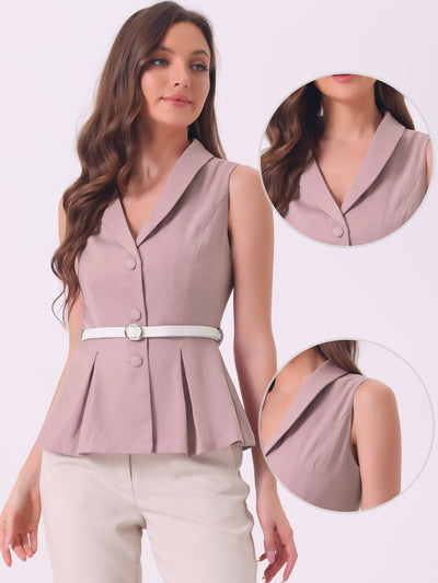 Lapel Collar Button Down Belted Sleeveless Jacket Vest