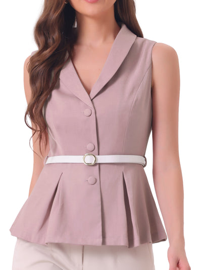 Lapel Collar Button Down Belted Sleeveless Jacket Vest