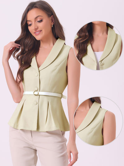 Lapel Collar Button Down Belted Sleeveless Jacket Vest