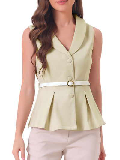 Lapel Collar Button Down Belted Sleeveless Jacket Vest