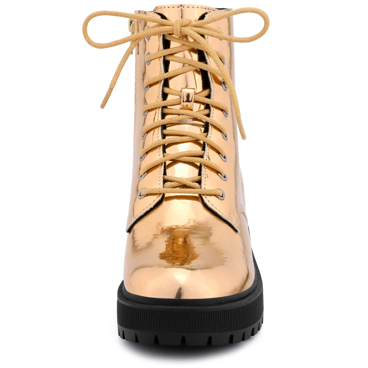 Allegra K Round Toe Platform Lace Up Colorful Combat Ankle Boots