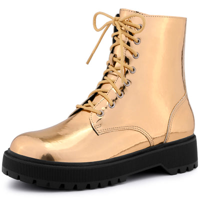 Round Toe Platform Lace Up Colorful Combat Ankle Boots