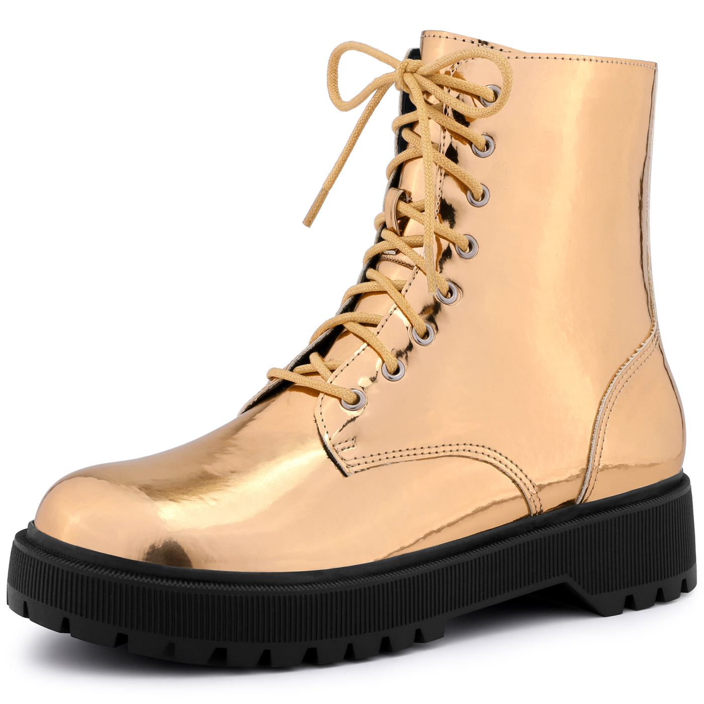 Allegra K Round Toe Platform Lace Up Colorful Combat Ankle Boots