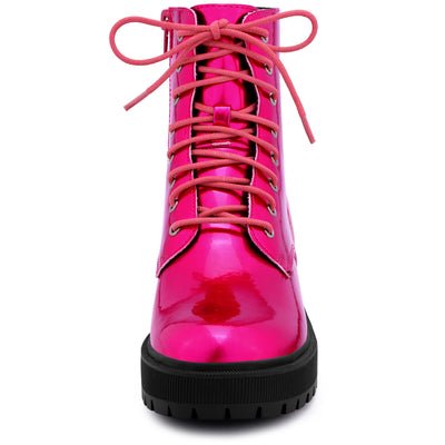 Round Toe Platform Lace Up Colorful Combat Ankle Boots