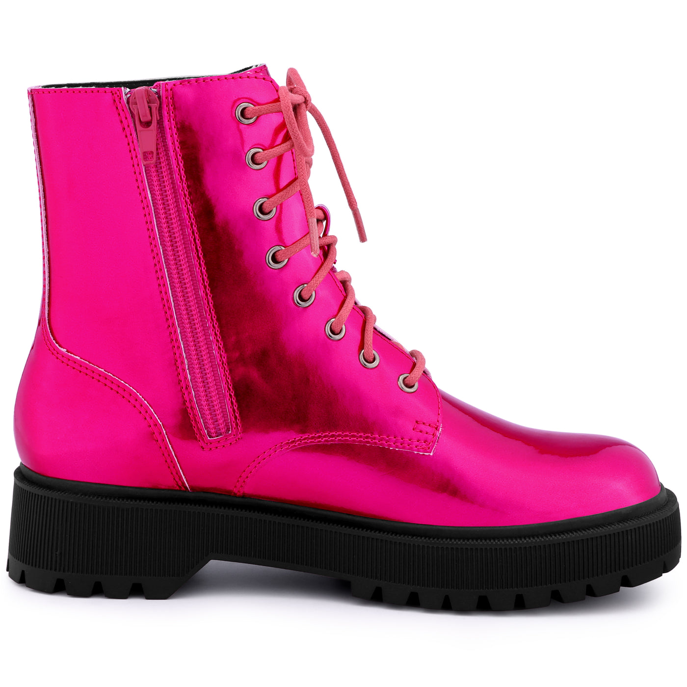 Allegra K Round Toe Platform Lace Up Colorful Combat Ankle Boots