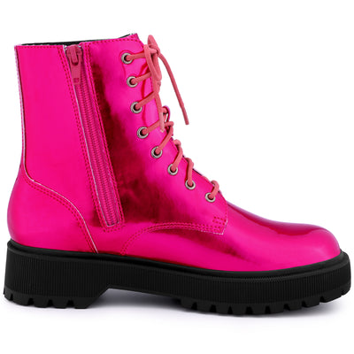 Round Toe Platform Lace Up Colorful Combat Ankle Boots