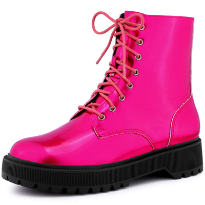 Round Toe Platform Lace Up Colorful Combat Ankle Boots