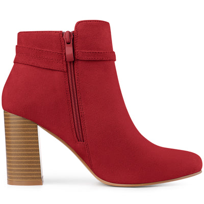 Round Toe Buckle Chunky Heel Ankle Boots