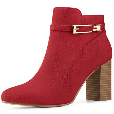 Round Toe Buckle Chunky Heel Ankle Boots