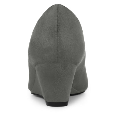 Faux Suede Solid Color Pointed Toe Slip On Wedge Heel Pumps