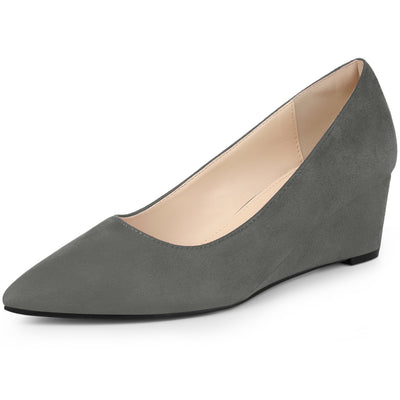 Faux Suede Solid Color Pointed Toe Slip On Wedge Heel Pumps