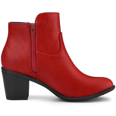 Low Chunky Heel Side Zipper Ankle Booties