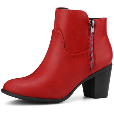 Low Chunky Heel Side Zipper Ankle Booties