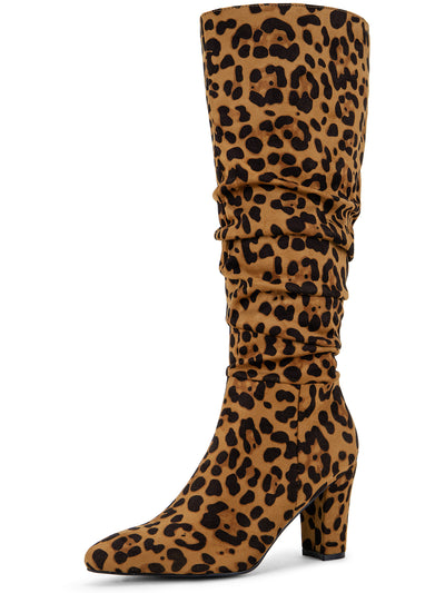 Allegra K Slouchy Pointed Toe Chunky Heel Knee High Boots