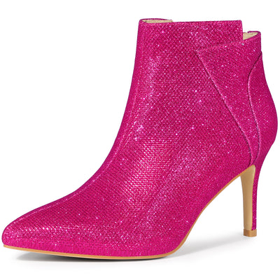 Glitter Pointed Toe Zipper Stiletto Heel Ankle Boots