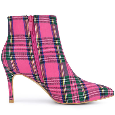 Plaid Pointed Toe Side Zip Stiletto Heel Ankle Boots