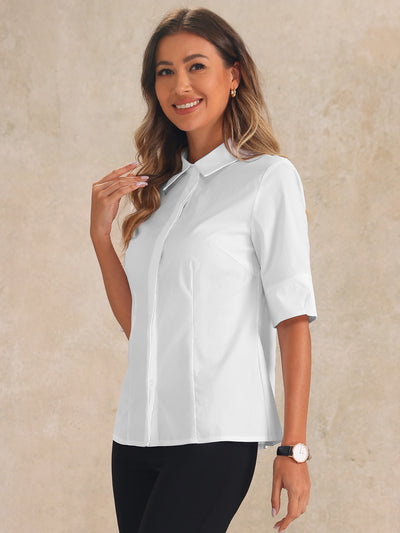 Collar Half Sleeve Button Down Slim Fit Basic Work Shirts