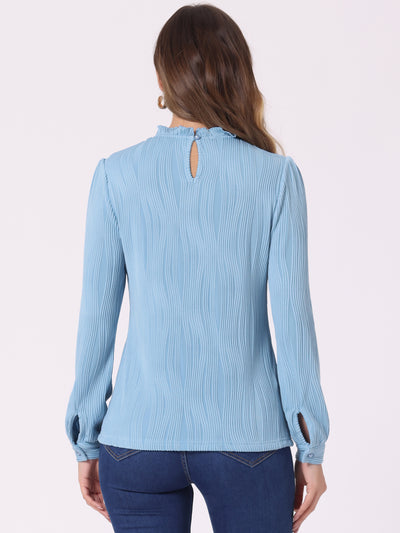 Ruffled Long Sleeve Mock Neck Casual Business Office Blouse