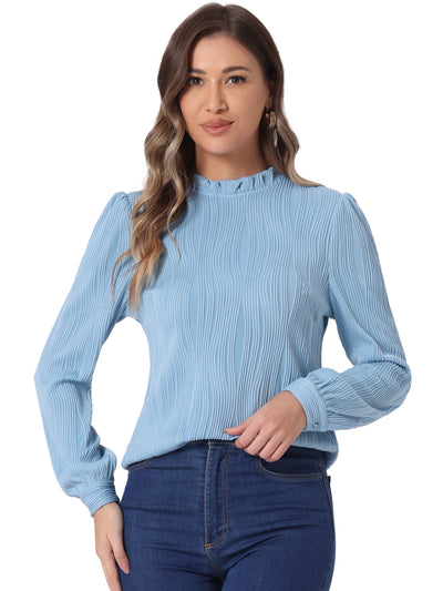 Ruffled Long Sleeve Mock Neck Casual Business Office Blouse