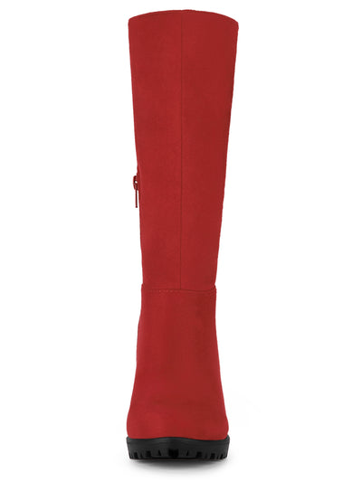 Faux Suede Mid Calf Block Heel Side Zipper Mid-Calf Boots