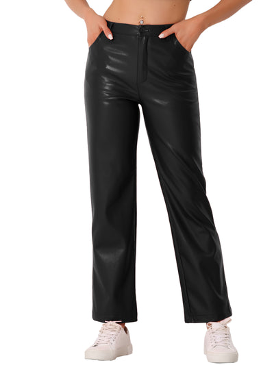 Faux Leather Pants High Waist Straight Leg Casual PU Punk Trousers