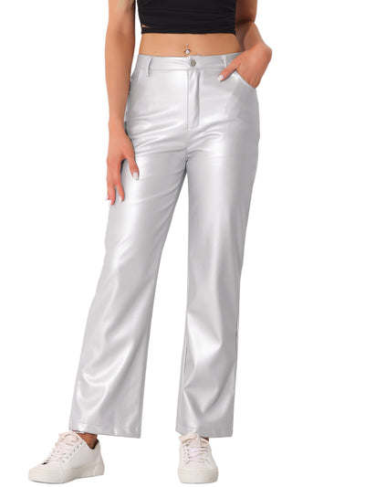 Faux Leather Pants High Waist Straight Leg Casual PU Punk Trousers