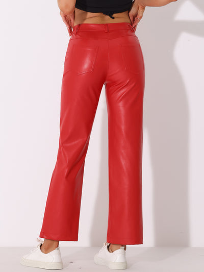 Faux Leather Pants High Waist Straight Leg Casual PU Punk Trousers