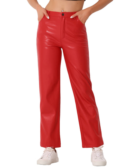 Faux Leather Pants High Waist Straight Leg Casual PU Punk Trousers