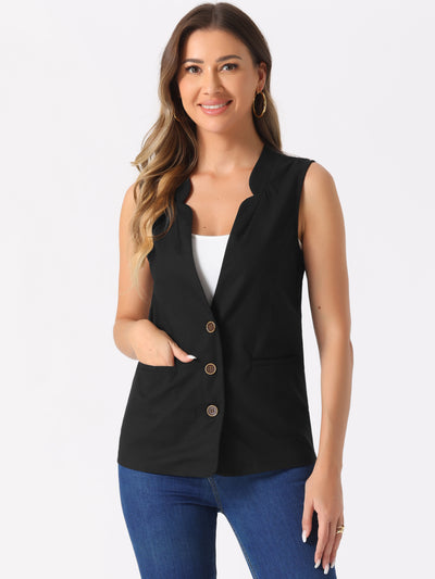 Cotton Linen Casual V Neck Button Down Sleeveless Jacket Vest