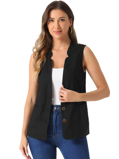 Cotton Linen Casual V Neck Button Down Sleeveless Jacket Vest