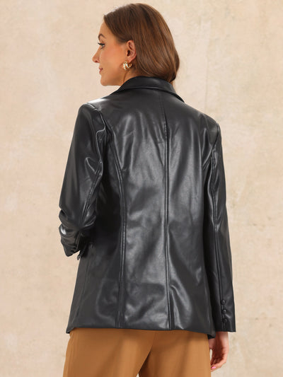 Faux Leather Notched Lapel Collar PU Moto Biker Jackets