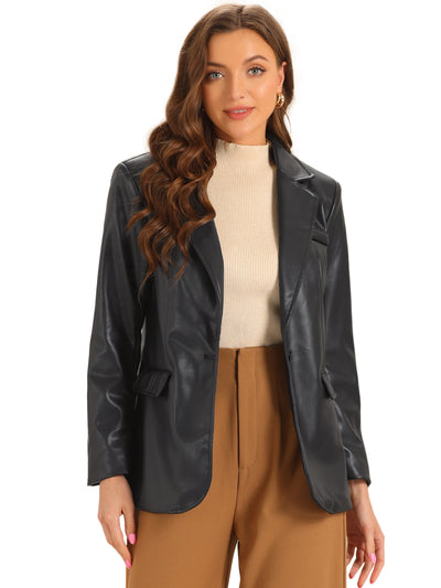 Faux Leather Notched Lapel Collar PU Moto Biker Jackets